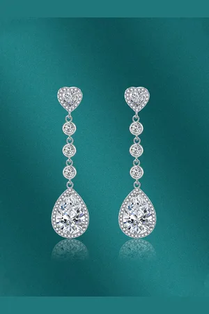 Designs & You Silver-Plated Cubic Zirconia Studded Teardrop Shaped Drop Earrings