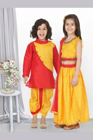 BownBee Boys Yellow & Red Colourblocked Kurti with Dhoti Pants