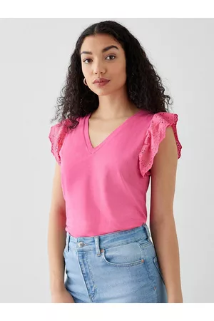 Dorothy Perkins Schiffli Embroidered Sleeves Pure Cotton Top