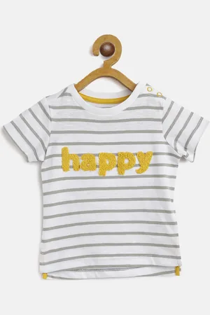 Mothercare Boys White & Grey Cotton Striped Round Neck T-shirt