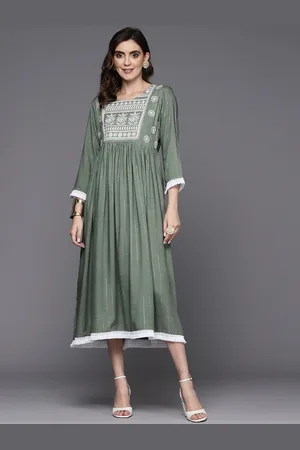 Indo Era Ethnic Motifs Embroidered A-Line Midi Dress