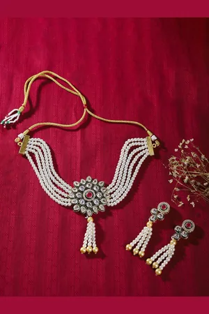 The Pari Gold-Plated AD Studded & Beaded Jewellery Set