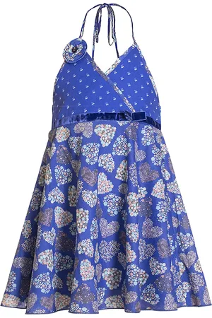 CACA CINA Girls Blue Heart Printed Empire Dress