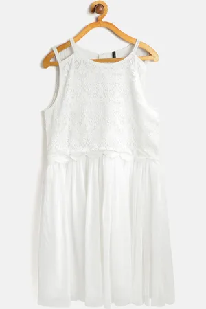 Benetton Girls White Lace Fit and Flare Dress