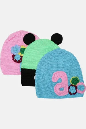 CHUTPUT Kids Set of 3 Self-Design Woollen Beanies