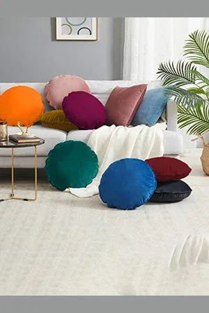 CHRONEX 2-Pcs Grey Velvet Round Pillow Covers