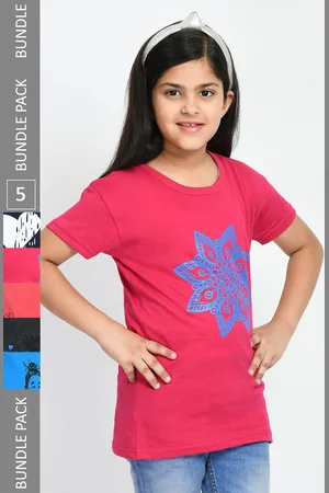 IndiWeaves Girls Pack Of 5 Cotton T-shirt