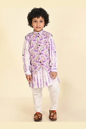 LIL PITAARA Boys Dyed Pure Cotton Regular Kurta & Pyjamas With Nehru Jacket