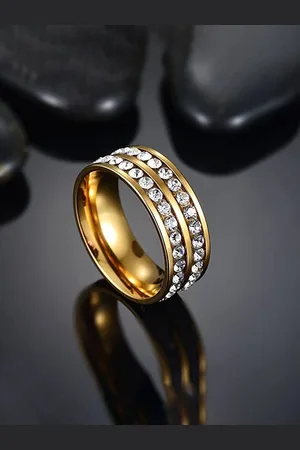 Yellow Chimes Men Gold-Plated Dual Layer Crystal Studded Finger Ring