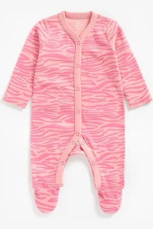 Mothercare Girls Pink Full Sleeves Zebra Print Romper