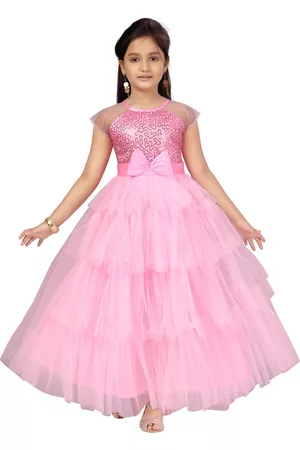 Aarika Girls Pink Embellished Net Tulle Dress