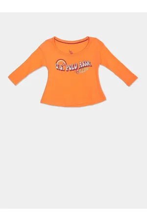 U.S. Polo Assn. U S Polo Assn Girls Orange Graphic Printed Full Sleeve T-shirt