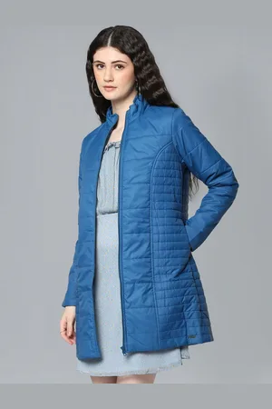 Flying Machine Women Navy Blue Solid Lightweight Padded Jacket