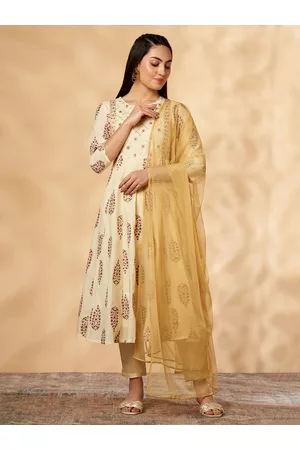 IMARA Ethnic Motifs Printed Gotta Patti Detail Chanderi Silk Kurta & Trousers With Dupatta