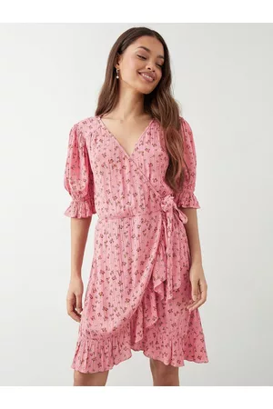 Dorothy Perkins Petite Floral Print Puff Sleeves Ruffled Wrap Dress