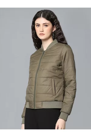 Flying Machine Women Green Solid Lightweight Puffer Jacket