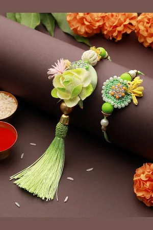 Priyaasi Set Of 2 Tasselled Floral & Lumba Rakhis