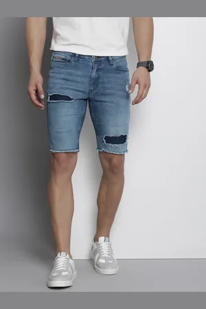 The Indian Garage Co Men Slim Fit Distressed Denim Shorts
