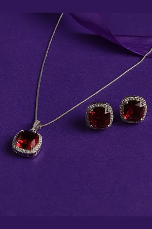 justpeachy Rhodium-Plated CZ-Studded Pendant & Earrings