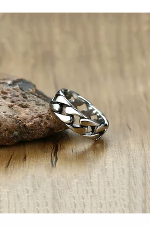 Yellow Chimes Men Silver-Toned Stainless Steel Chain Pattern Finger Ring
