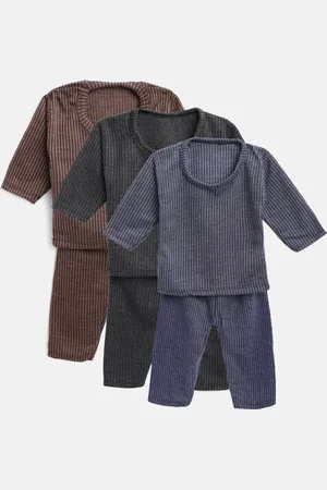 MANZON Kids Pack of 3 Self-Striped Thermal Sets