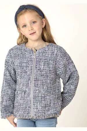 Cherry Crumble Girls Blue Self Design Jacket