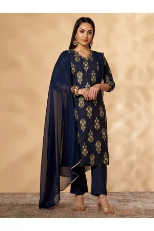 IMARA Floral Printed Embroidered Gotta Patti Regular Kurta with Trousers & Dupatta