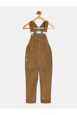 Cherry Crumble Kids Brown Solid Corduroy Dungaree