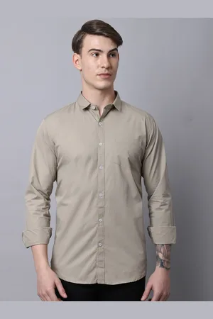 Majestic Men Beige Slim Fit Pure Cotton Casual Shirt