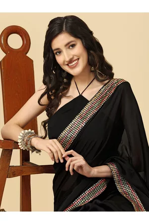 Sangria Women Solid Sequin Embroidered Border Saree with Blouse Piece