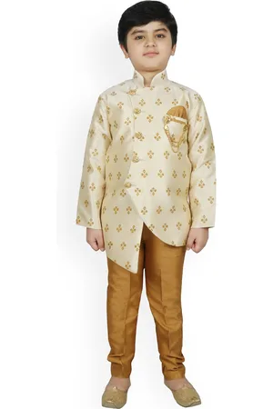 SG Boys Off White & Brown Raw Silk Sherwani Set
