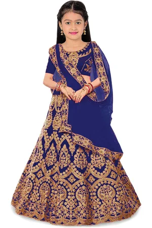 BAESD Girls Embroidered Thread Work Semi-Stitched Lehenga & Unstitched Blouse With Dupatta