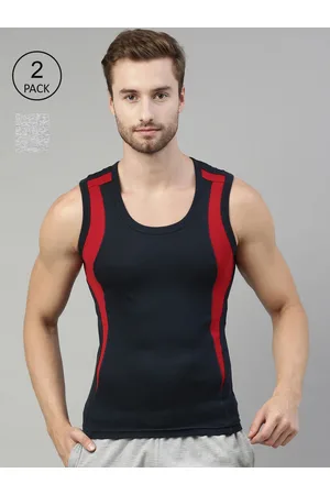 Men Red Printed Cotton Innerwear Gym Vests