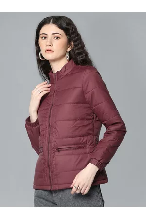 Flying Machine Women Maroon Solid Lightweight Padded Jacket