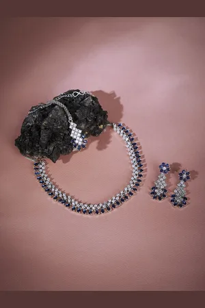 The Pari Rhodium-Plated AD-Studded Jewellery Set With Maang Tikka
