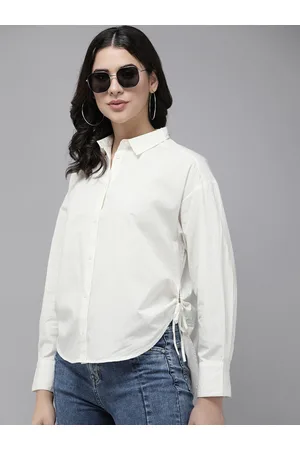 Roadster The Life Co. Solid Pure Cotton Casual Shirt With Side Ruched Tie-up Detail