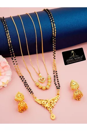 JEWEL WORLD Gold-Plated Beaded Mangalsutra With Earrings & Chains