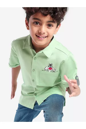 BONKIDS Boys Standard Spread Collar Cotton Casual Shirt
