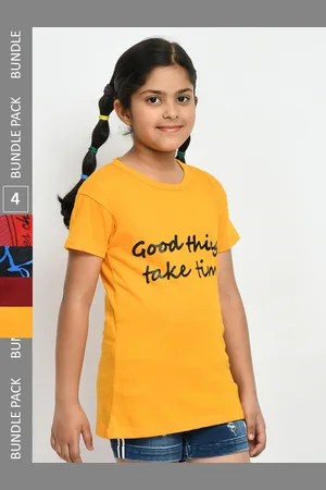 IndiWeaves Girls Pack Of 4 Printed Cotton T-shirt