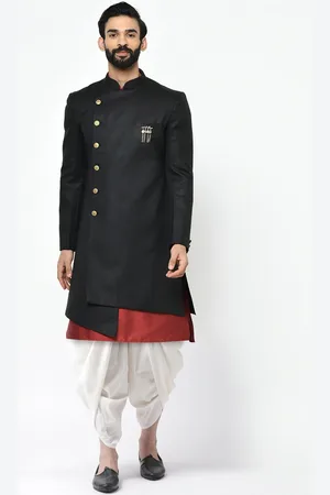 KISAH Men Solid Cotton Indowestern Sherwani Set
