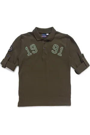 CAVIO Boys Olive Green Solid Polo Collar T-shirt