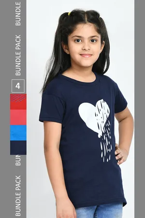 IndiWeaves Girls Pack Of 4 Printed Cotton T-shirts