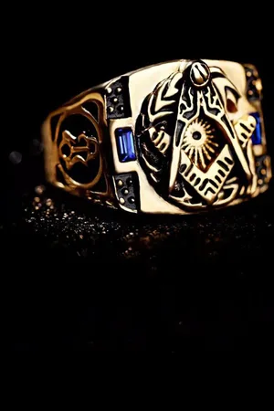 Yellow Chimes Men Gold-Plated & Blue Antique AG Masonic Logo Finger Ring