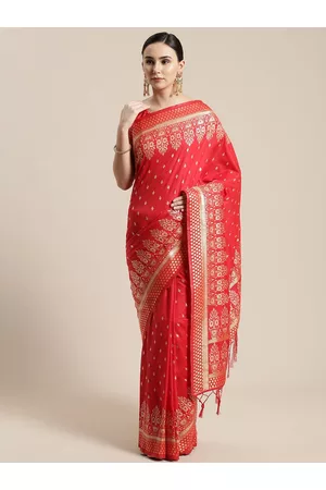 Kalini Red & Gold-Toned Ethnic Motifs Woven Design Saree