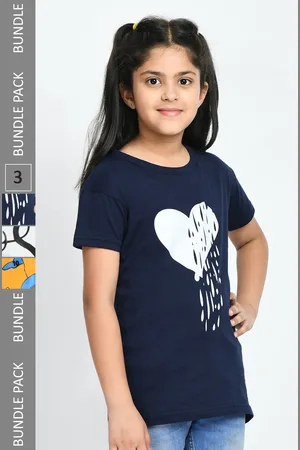 IndiWeaves Girls Pack Of 3 Printed Cotton T-Shirt
