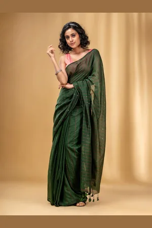 Charukriti Striped Sequinned Pure Cotton Saree