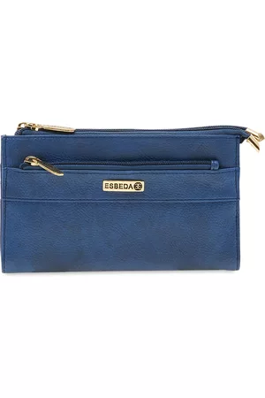 women blue solid two fold wallet