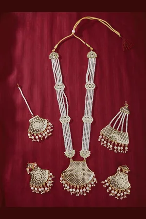 The Pari Gold-Plated Long Stone-Studded Jewellery Set With Maang Tikka & Pasa