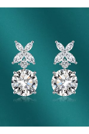 Designs & You Silver-Plated Floral Cubic Zirconia Drop Earrings