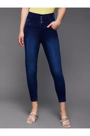 Miss Chase Women Navy Blue High-Rise Light Fade Clean Look Skinny Fit Stretchable Jeans